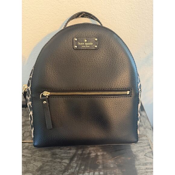 Kate Spade NY Leopard Print Mini Backpack Black Pebbled Leather Gold Hardware main image 4